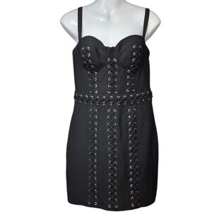 Bebe x Naven Little Black Dress Lacing Detailing Size 8 Exposed Zipper Moto